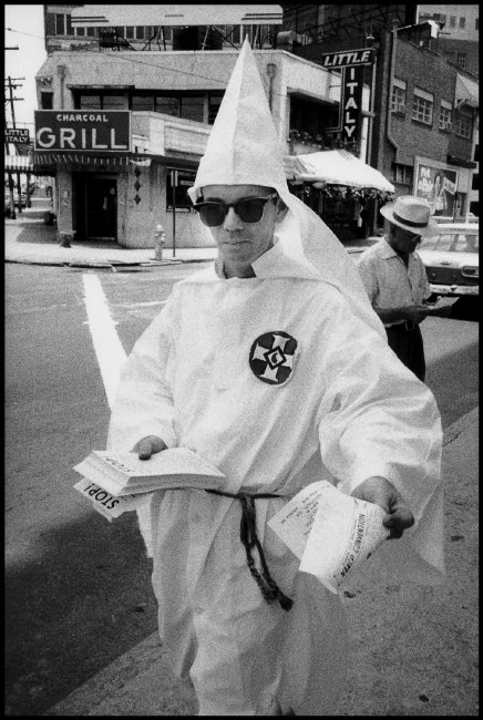 KKK HANDING OUT FLIERS, 1962. Gelatin silver print, 11 x 14 inches